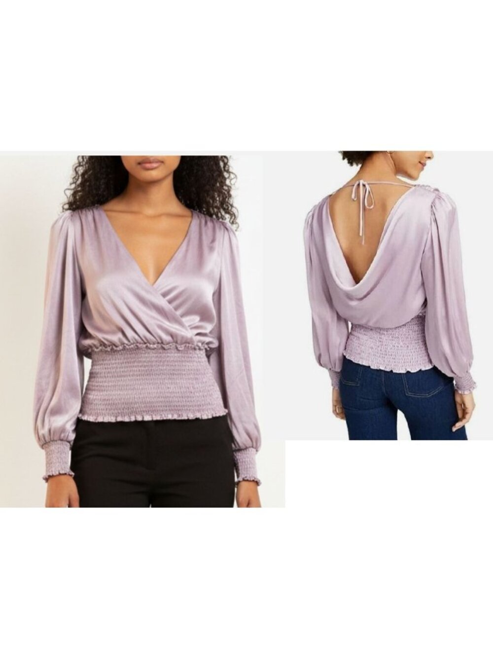LEYDEN Smocked Surplice Top, Pale Lavander, Size XS